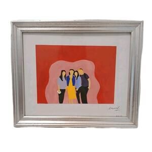 Modern Art Deco People Colorful Watercolor Wooden Frame Tabletop Contemporary
